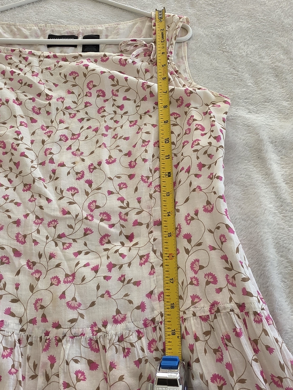 Vintage Liz Clairborne Y2K White Pink Ditsy Floral Drop Waist Dress Women's 14 - Picture 7 of 9